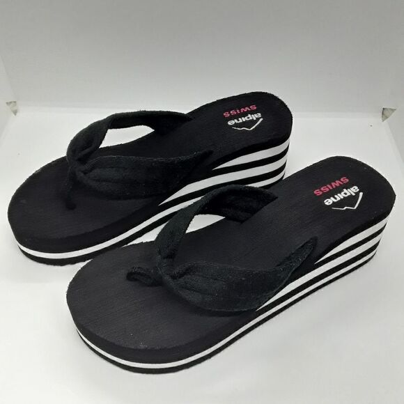 ALPINE SWISS Women's Sandals Soft Terrycloth Thongs Platform Size 8,5 - Picture 1 of 5